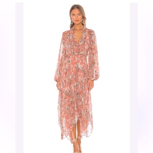 KEEPSAKE the Label Dresses & Skirts - REVOLVE Keepsake Unravel Tie Neck Floral Print Pleated Peach Blush Dress Lily 2